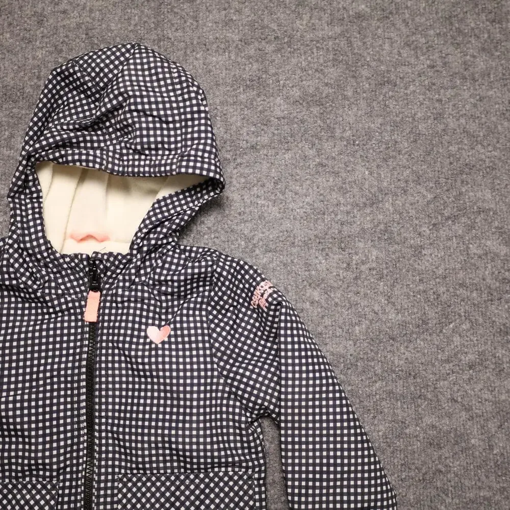 OshKosh B'gosh Jacket Toddler Girls 2T Blue Gingham Hooded Fleece Lined Raincoat